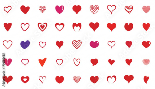 Collection of various colorful heart shapes and symbols white background for ' On Valentine's day