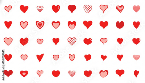 Collection of various red and pink heart shapes white background for ' On Valentine's day