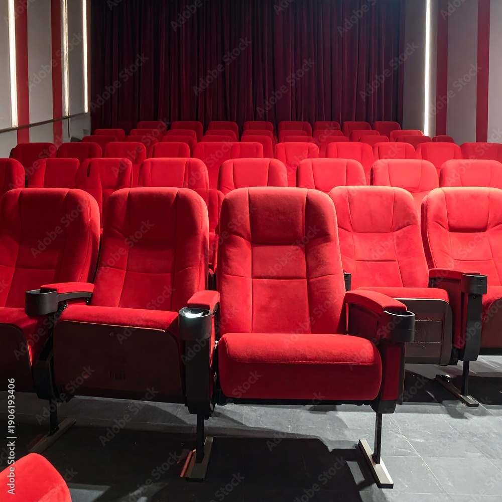 Obraz premium Red cinema seats in a dark theater