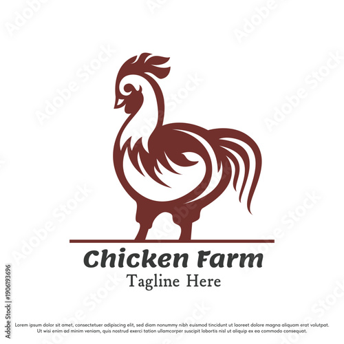 Chicken farm logo design illustration vector. Pet animal silhouette. Village farm icon symbol.