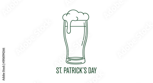 A simple line art illustration of a beer glass filled with frothy foam, perfect for St. Patrick's Day celebrations, with a clean and modern flat design aesthetic