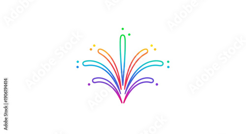 Vibrant rainbow fireworks explosion graphic icon symbolizing joy and celebration minimal design