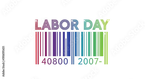 Colorful Labor Day Barcode Design with Numeric Data Reflecting Modern Holiday Commerce and