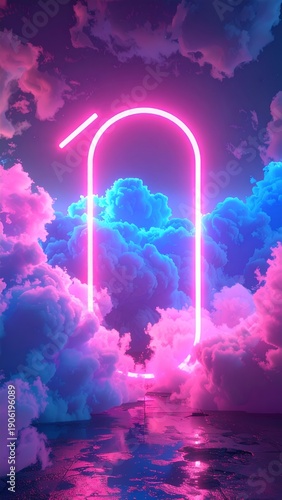 Wallpaper Mural Vibrant Neon Archway Amidst Dreamy Pink and Blue Clouds Reflected on Water. Torontodigital.ca