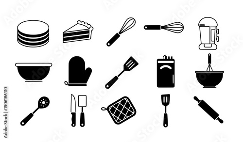 Simple Baking Icons Black and White Vector Set
