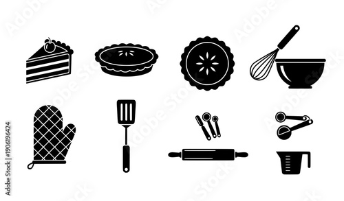 Baking and Kitchen Tools Icons Black Vector Illustration