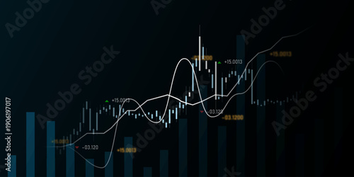 Technology background image, graph, displaying analytical data about stock trading.