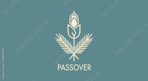 Elegant Passover logo with lotus flower and leaves on blue background