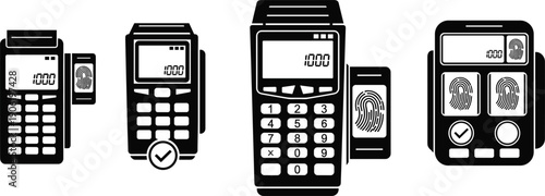 Biometric payment terminals icons set fingerprint authentication POS devices secure transaction vector collection isolated modern technology