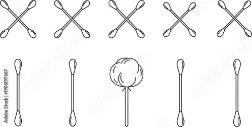 Cotton swab sticks and cotton ball icons set hygiene cleaning tools vector collection isolated healthcare design