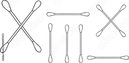 Cotton swab sticks outline icons set hygiene ear cleaning tools vector collection isolated modern healthcare design