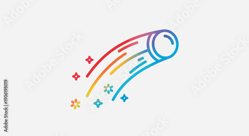 Vibrant comet with rainbow trail and stars vector illustration. A colorful shooting star icon