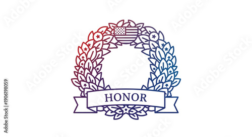 Patriotic wreath illustration with American flag and honor banner perfect for national celebrations