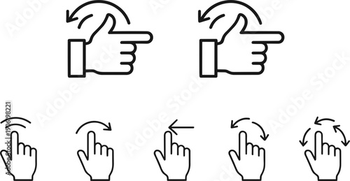 Hand gesture swipe direction icons set showing finger navigation movements for touchscreen interface vector illustration collection