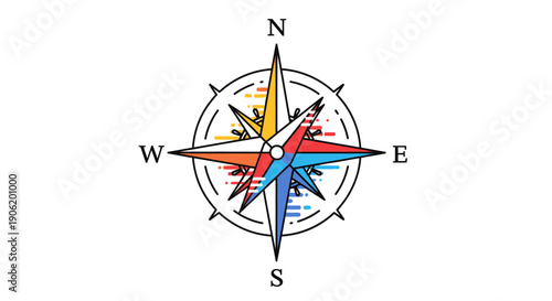 Colorful compass rose illustration navigating directions with vibrant hues for travel and