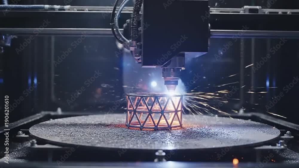 Metal 3D printer creating a complex lattice structure on a circular ...