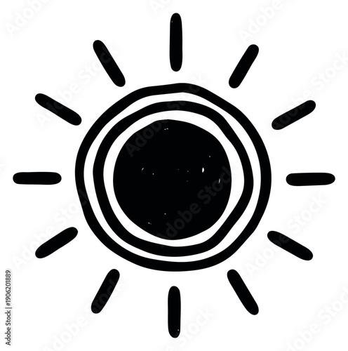 Hand drawn line art illustration of a sun depicting warmth for weather forecasts