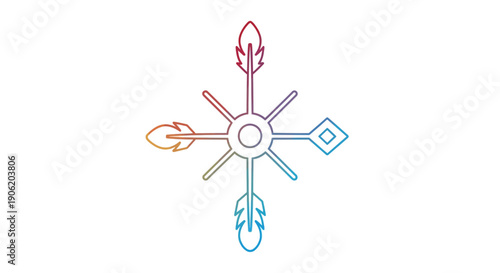 Vibrant gradient boho tribal dream catcher element or snowflake icon showing direction and freedom