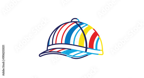 Vibrant and playful striped baseball cap icon design representing modern style and youthful energy