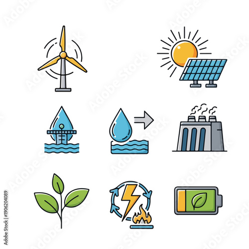 Renewable Energy and Sustainability Icon Set