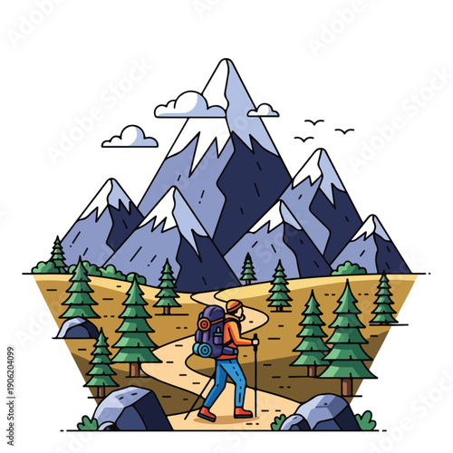 Hiking Adventure in Mountain Nature Landscape