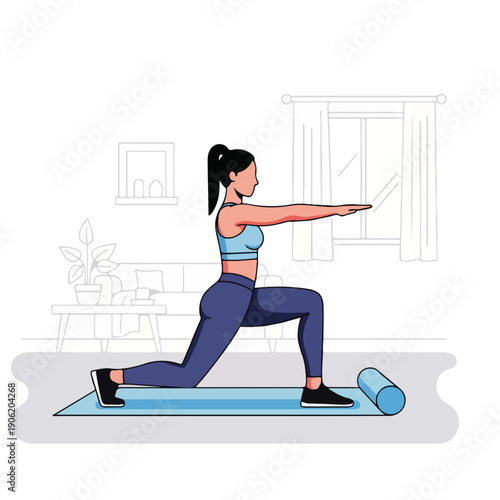 Woman Doing Home Workout Lunges Exercise Illustration