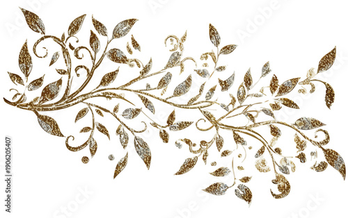 투명한 배경에 정교하게 묘사된 황금빛 나뭇잎과 덩굴 무늬 일러스트레이션은 고급스러운 청첩장이나 우아한 디자인 프로젝트의 테두리 장식 요소로 활용하기에 매우 적합한 빈티지 스타일의 그래픽 자원입니다.
