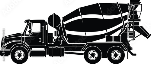 Concrete mixer truck silhouette vector illustration isolated on white background, construction transport vehicle for cement delivery, building industry, engineering, roadwork concepts