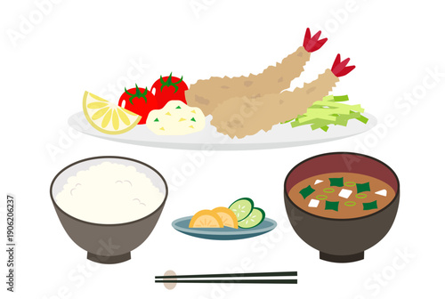 エビフライ定食のイラスト素材