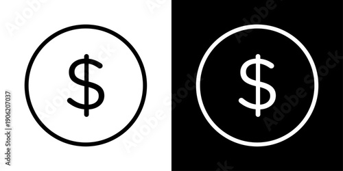 Dollar icon representing currency, money, finance, payment transactions, wealth, and financial services.