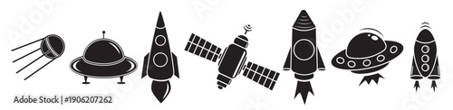  set of space isolated icons of planets satellites ufos 