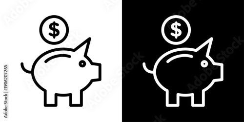Piggy bank icon representing money savings, financial planning, personal finance, investment growth, and banking app interface.