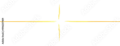 Elegancka złota linia z centralnym rozbłyskiem światła, idealna jako separator lub ozdobny element graficzny na przezroczystym tle.