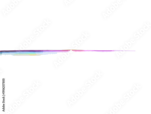 Przezroczysty element graficzny w postaci cienkiej, poziomej linii z opalizującym blaskiem i tęczowymi przejściami na czystym białym tle.