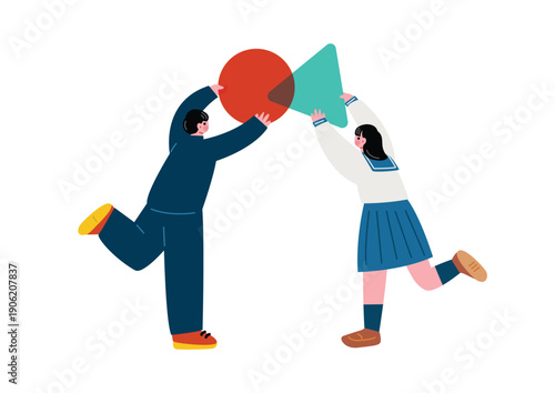 協力する学生のイラスト