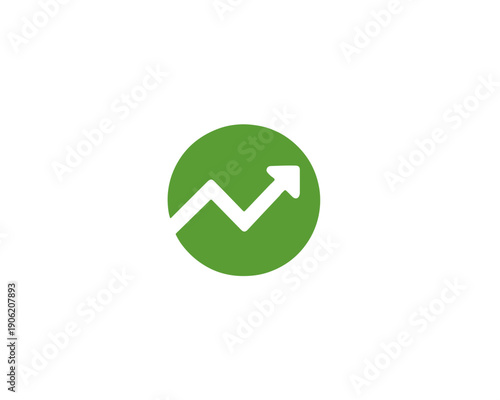Zielona ikona koła z białą strzałką skierowaną do góry, symbolizująca wzrost gospodarczy, sukces finansowy oraz pozytywne trendy rynkowe i biznes.