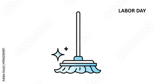 Vibrant cartoon mop with sparkling shine celebrating Labor Day cleanliness and dedication