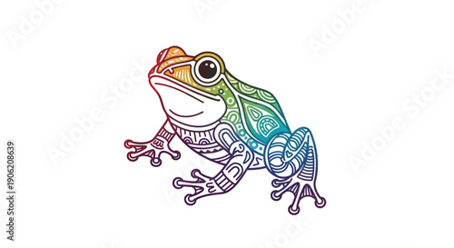 Vibrant gradient frog artwork featuring detailed mandala style patterns and a joyful design