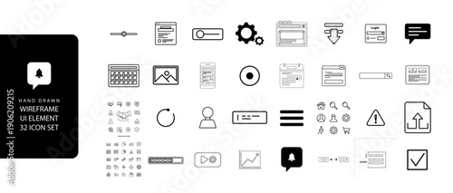 Hand Drawn Web UI Icon Set Toggle Switch, Loading Indicator, Cursor and App Interface Sketch Icons