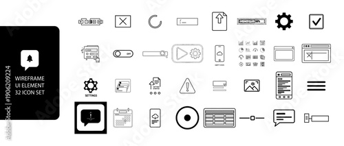 Hand Drawn App UI Doodle Icons Interface Slider, Loading Spinner, Search Bar and Pointer Symbols