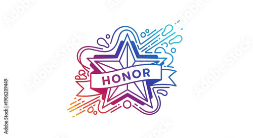 Vibrant gradient honor star emblem with dynamic lines and abstract elements modern graphic design