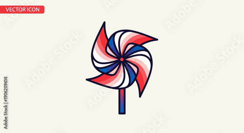 Whimsical patriotic pinwheel vector icon symbolizing joy and celebration for designs