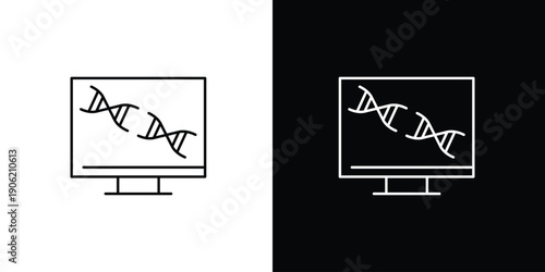 Digital DNA analysis icon on computer screens in black and white illustration