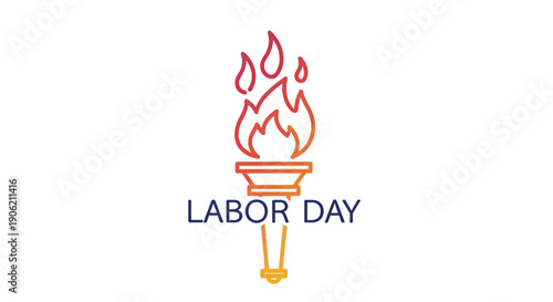 Vibrant outline illustration of a flaming torch symbolizing Labor Day, celebrating workers'