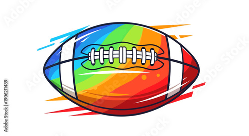 Dynamic Rainbow Football Action - Colorful Sports Illustration in a Vibrant Environment