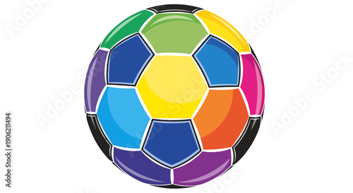 Action-Packed Soccer Game, Colorful Soccer Ball, Outdoor Field, Illustration, Dynamic Environment, Close-Up View, Exciting Sport Concept