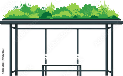 Eco friendly bus stop with green roof garden for urban cooling