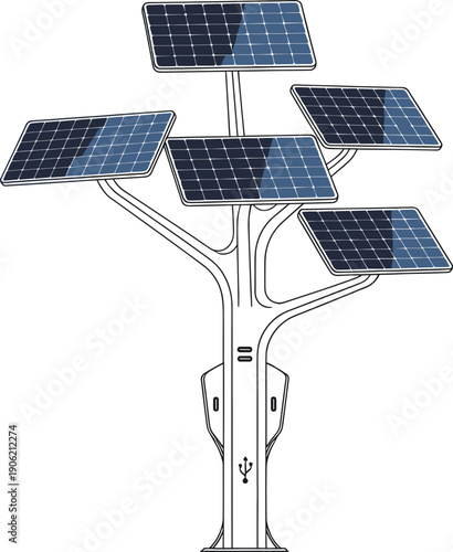 Sustainable solar energy tree with multiple panels for renewable power