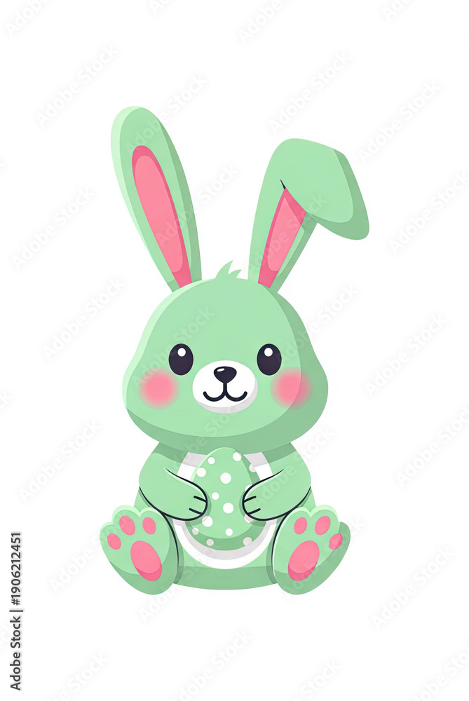 Obraz premium Green bunny holding an Easter egg