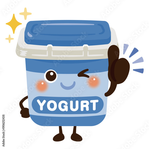グッドサインを出すヨーグルトのキャラクターイラスト／Cute Yogurt Character Illustration Giving a Thumbs-Up